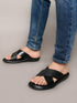 Men Strider Luxe Leather Slippers Daily Casual Wear Cross Straps Airmix Sole Sandals Casual Sandal