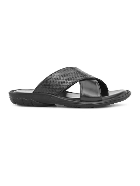 Men Strider Luxe Leather Slippers Daily Casual Wear Cross Straps Airmix Sole Sandals Casual Sandal