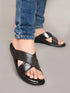 Men Strider Luxe Leather Slippers Daily Casual Wear Cross Straps Airmix Sole Sandals Casual Sandal