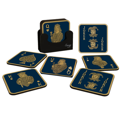 6-Piece Premium Abstract Design Wooden Coaster Set with EPE Anti-Slip Base & Storage Stand | 3.5” Square | Water Resistant