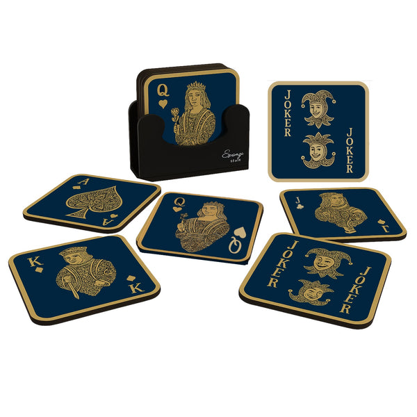 6-Piece Premium Abstract Design Wooden Coaster Set with EPE Anti-Slip Base & Storage Stand | 3.5” Square | Water Resistant
