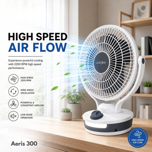LA’ FORTE Aeris 300 High Speed Table Fan with LED Light