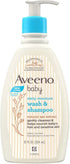Aveeno Baby Daily Moisture Wash and Shampoo | Cleanses hair & body | Oat kernel extract & glycerin | Tear-free, soap-free, paraben-free, hypoallergenic | US #1 Pediatrician recommended