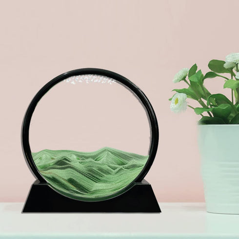 FEBLICH 3D Moving Sand Art Picture Glass Liquid Painting Natural Landscape Showpieces for Home Decor, Antique Gifts for Kids, Office Desktop Decoration, Desk Table Decorative Items (Green)