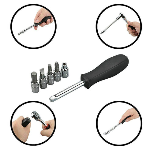 46-Piece Socket Wrench Tool Kit Set, 1/4-Inch Drive Ratchet with Metric Sockets & Screwdriver Bits, Portable Repair Tool Set for Home, Auto, DIY Maintenance