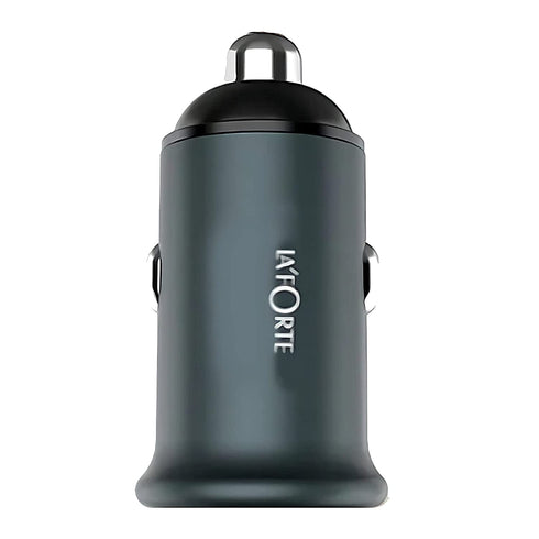 LA' FORTE Compact Mini Metal Dual Port Ultra Fast Car Charger, QCPD (QC- 3.0 & PD - 30 W)