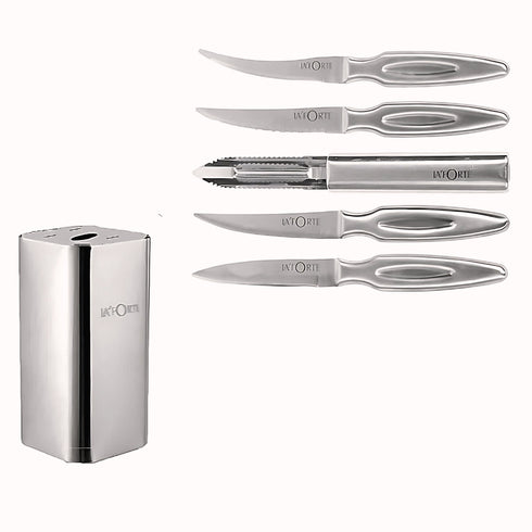 La'forte Stainless Steel Knife set with Metal Block, 5-Pieces (Silver)