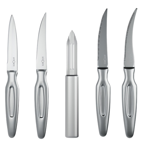 La'forte Stainless Steel Knife set with Metal Block, 5-Pieces (Silver)