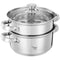 Spring by LA’ FORTE Stainless Steel 2-Tier Steamer & Casserole Set | Use as Single-Tier Cookware | Toughened Glass Lid | Riveted Handles