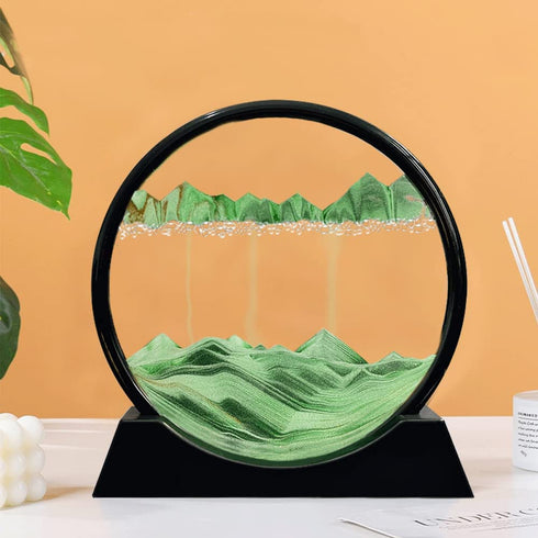 FEBLICH 3D Moving Sand Art Picture Glass Liquid Painting Natural Landscape Showpieces for Home Decor, Antique Gifts for Kids, Office Desktop Decoration, Desk Table Decorative Items (Green)