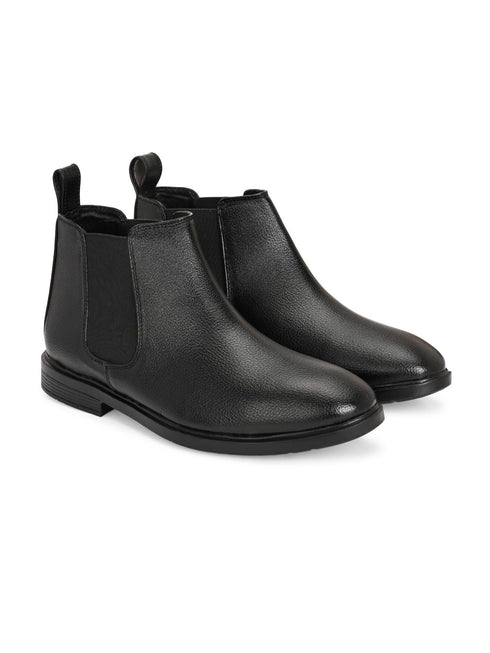 ZUUVO Men's Black Pebbled Leather Chelsea Boots, Slip-On with Elastic Side Panel