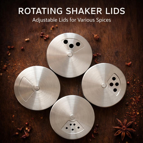 Stainless Steel & Glass Salt Pepper Shaker Spice Jars with Stand for Oregano, Chilli Flakes, Sugar, Seasoning Sprinkler | Dining Table Masala Box