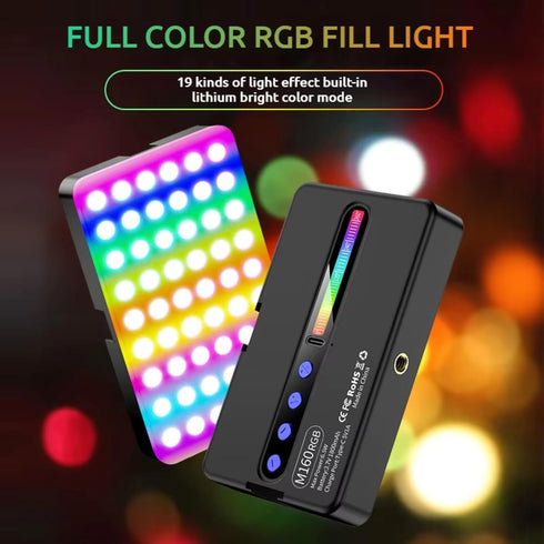 BKN M160 RGB Portable Pocket Camera Light Dimmable Panel Lamp | Full Color 2700-6500k 6.5W for Phone Photography Video Led Light 1800 mAh for Zoom Calls/Live Stream/Selfies/Makeup