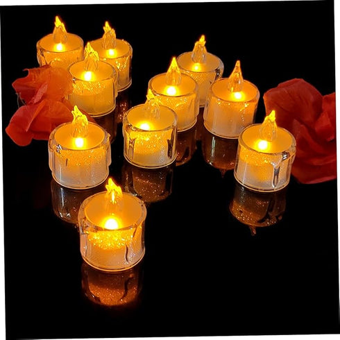 LED Tea Lights Candle (Diwali Diya) – Flameless, Crystal Design, Battery-Operated-6 Pcs