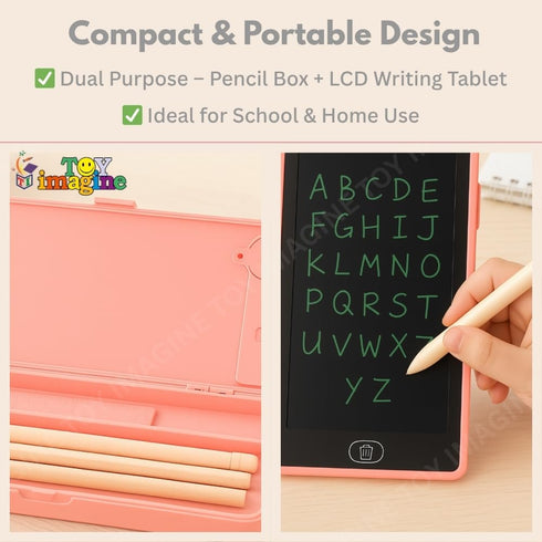 Toy Imagine 2-in-1 Pencil Case with LCD Writing Pad for Kids β Reusable Digital Drawing Slate & Stationery Box | Doodle & Scribble Gift for Boys & Girls (Pack of 1, Color May Vary)