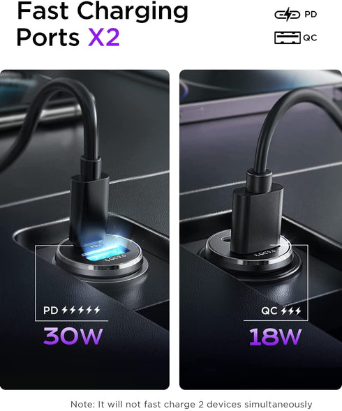 LA' FORTE Compact Mini Metal Dual Port Ultra Fast Car Charger, QCPD (QC- 3.0 & PD - 30 W)