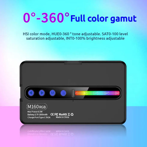 BKN M160 RGB Portable Pocket Camera Light Dimmable Panel Lamp | Full Color 2700-6500k 6.5W for Phone Photography Video Led Light 1800 mAh for Zoom Calls/Live Stream/Selfies/Makeup