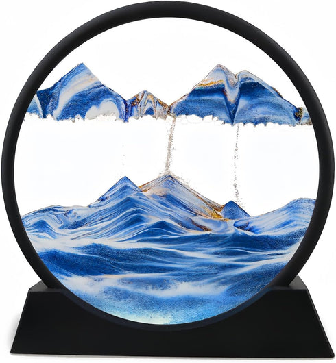 FEBLICH 3D Moving Sand Art Picture Glass Liquid Painting Natural Landscape Showpieces for Home Decor, Antique Gifts for Kids, Office Desktop Decoration, Desk Table Decorative Items (Green)
