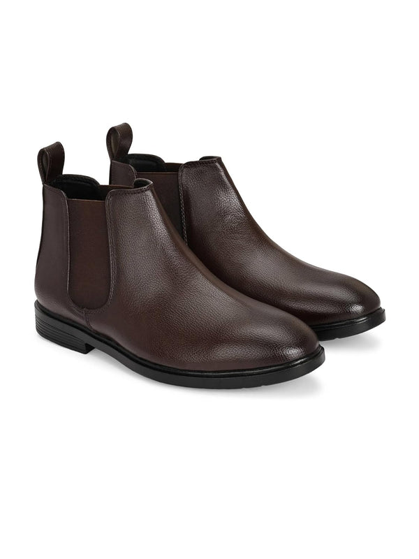 ZUUVO Men's Black Pebbled Leather Chelsea Boots, Slip-On with Elastic Side Panel