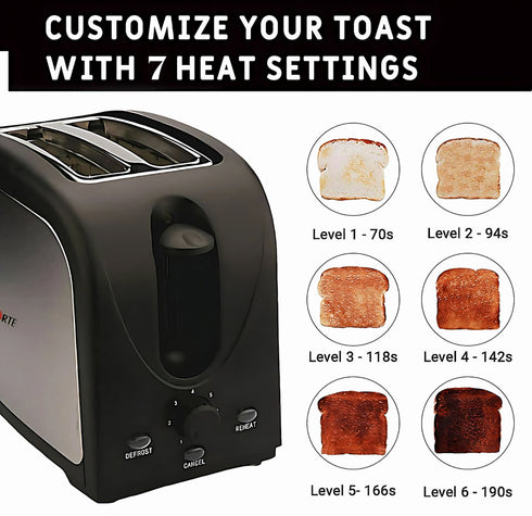 LA' FORTE POP UP Toaster - Stainless Steel - 7 Heat setting, Auto bread centering and removable tray