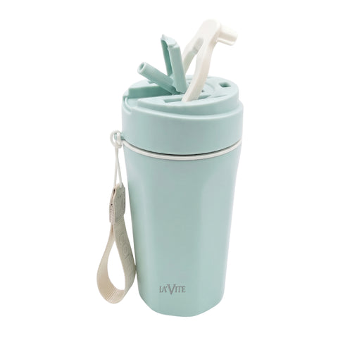 LA’ VITE 400 ml Double-Wall Glass-Interior Tumbler (2-in-1 Straw + Sipper)