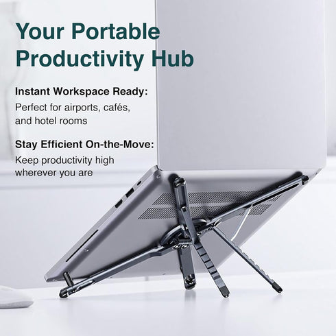 Wayona Aluminium Alloy Folding and Height Adjustable Stand Compatible with Laptop, Mobile and iPad, with Magnetic Feature for iPhone, Titanium Grey, Anodized Finish, 2026 Model
