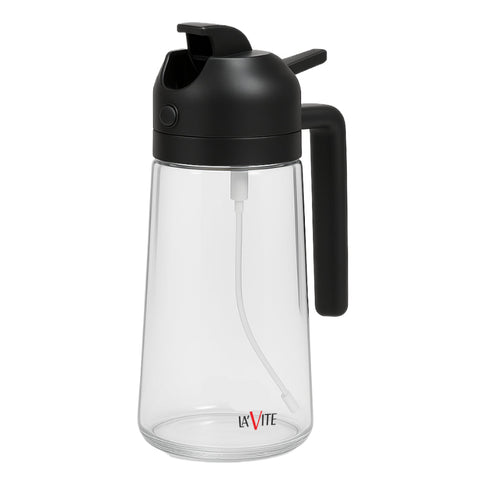LA' VITE 2-in-1 Oil Dispenser Bottle – Glass Olive Oil Sprayer & Pourer with Flip-Top Lid