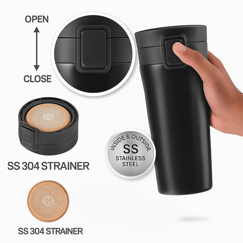 400ml Stainless Steel Vacuum Insulated Tumbler | Leak-Proof Lid | Hot for 4 Hrs & Cold for 5 Hrs | SS304 | Office, Travel, Gym, Home Use