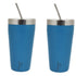 Stainless Steel Tumbler Set (650 ml) with Stainless Steel Lid and Straw – Premium Powder Coated Design for Hot & Cold Beverages (Set of 2, Color Options- Gold, Blue, Green)