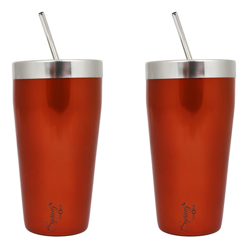 Stainless Steel Tumbler Set (650 ml) with Stainless Steel Lid and Straw – Premium Powder Coated Design for Hot & Cold Beverages (Set of 2, Color Options- Gold, Blue, Green)