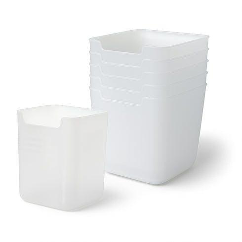 Set of 6 Multipurpose Frosted Plastic Storage Containers | Kitchen, Fridge, Bathroom & Desk Organiser | Compact & Durable Design