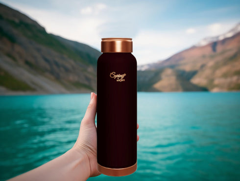 LA'FORTE Copper Water Bottle, Pure, 1000 ml Coffee Black