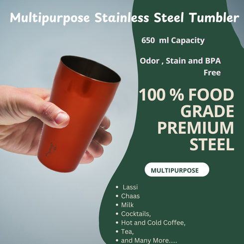 Stainless Steel Tumbler Set (650 ml) with Stainless Steel Lid and Straw – Premium Powder Coated Design for Hot & Cold Beverages (Set of 2, Color Options- Gold, Blue, Green)