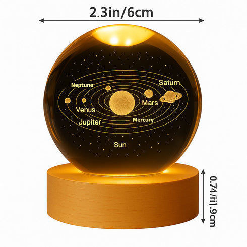 FLIXX 3D Crystal Ball Night Lamp | Warm LED Glow | USB Powered | Engraved K9 Crystal with Wooden Base | Romantic Gift for Bedroom, Home Décor, Anniversary & Gifting