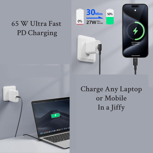 Flixx USB-C to USB-C Cable | 65W Super Fast Charging | 1.5 Meter Long | Universal for Laptops, Mobiles, Tablets | PD3.0, PPS Compatible