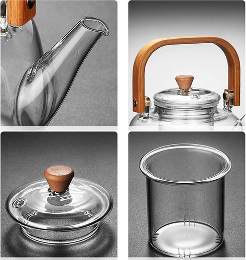 Premium Borosilicate Glass Teapot with Bamboo Handle, Lid & Infuser | Heat-Resistant Tea Kettle (800ml)