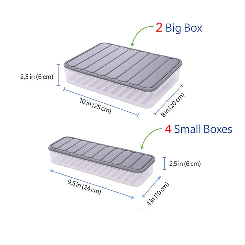 6 Pcs Airtight Food Storage Container Set – 2 Large + 4 Small | BPA-Free, Food Grade, Premium Quality | Vegetable, Fruit & Kitchen Storage Boxes with Grey Lids