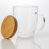 350 ml Double Wall Glass Coffee Mug with Wooden Lid | Borosilicate Insulated Cup for Hot & Cold Beverages | Cool-to-Touch, Anti-Condensation, Elegant Modern Design