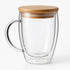 350 ml Double Wall Glass Coffee Mug with Wooden Lid | Borosilicate Insulated Cup for Hot & Cold Beverages | Cool-to-Touch, Anti-Condensation, Elegant Modern Design