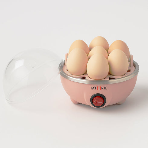LA' FORTE 3-in-1 Electric Egg Boiler | Boil, Fry & Steam | 7 Egg Capacity | Peach Color | 350W | Auto Cut-Off | Compact Cooker for Kitchen, Travel & Hostel Use