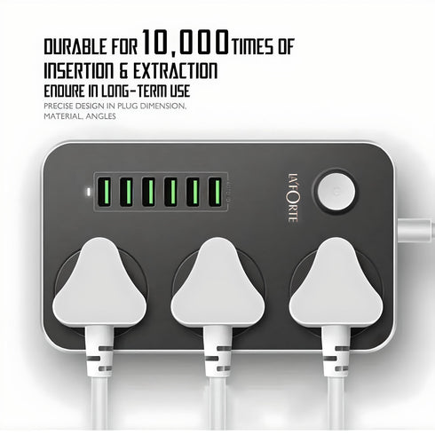 LA' FORTE Extension Board with 6 USB and 3 AC Outlets Power strip (1.65 mtr Long Wire)