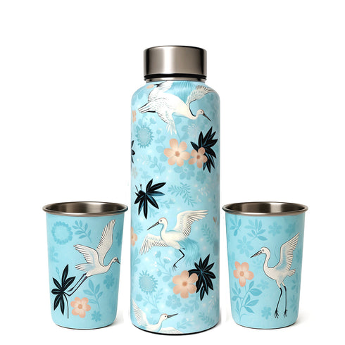LA' FORTE Premium Stainless Steel Bottle & 02 Tumbler Set ( Water Bottle X 1000 ml ; 02 Glasses X 250 ml each)