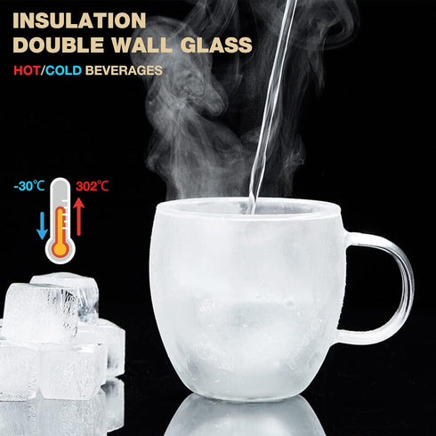 250ml Double-Walled Borosilicate Glass Cups | Transparent Insulated Coffee Mugs for Hot & Cold Beverages (Set of 2)