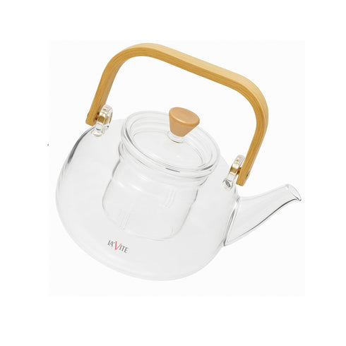 Premium Borosilicate Glass Teapot with Bamboo Handle, Lid & Infuser | Heat-Resistant Tea Kettle (800ml)