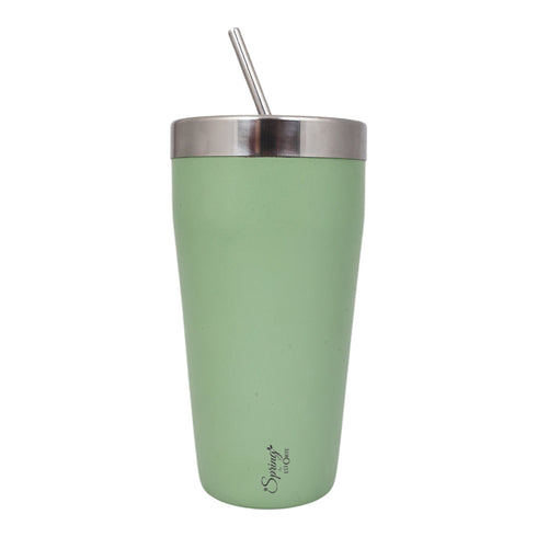 Stainless Steel Tumbler Set (650 ml) with Stainless Steel Lid and Straw – Premium Powder Coated Design for Hot & Cold Beverages (Set of 2, Color Options- Gold, Blue, Green)