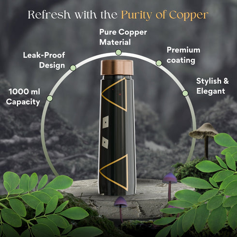Pure Copper Elegant 1000 ml Premium Coated Water Bottles (Black, 1000 Ml)
