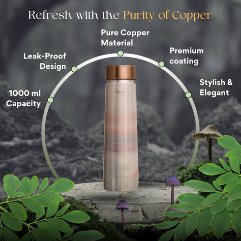 Pure Copper Elegant 1000 ml Premium Coated Water Bottles (Jupiter Pink, 1000 Ml)