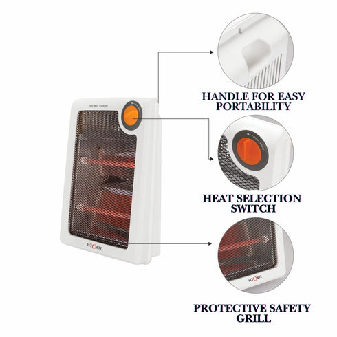 Portable Quartz Heater with Safety Grill, Dual Power Modes (400W/800W), Silent Operation