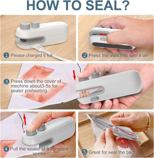2-in-1 Rechargeable Bag Sealer and Cutter | Portable Heat Sealer for Plastic Bags (Random Color will be supplied)