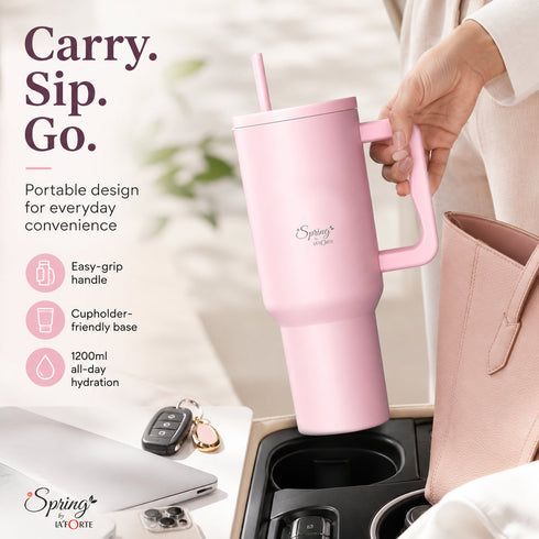 Spring by LA’ FORTE 1200ml Insulated Tumbler with Handle, Lid & Straws